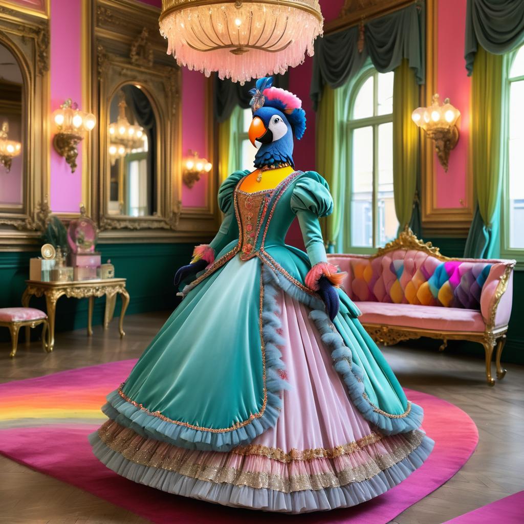 Victorian Parrot in Whimsical Ballroom