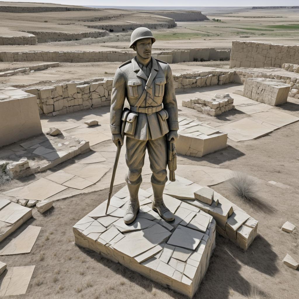 Expressionist Soldier Relief in War-Torn Scene