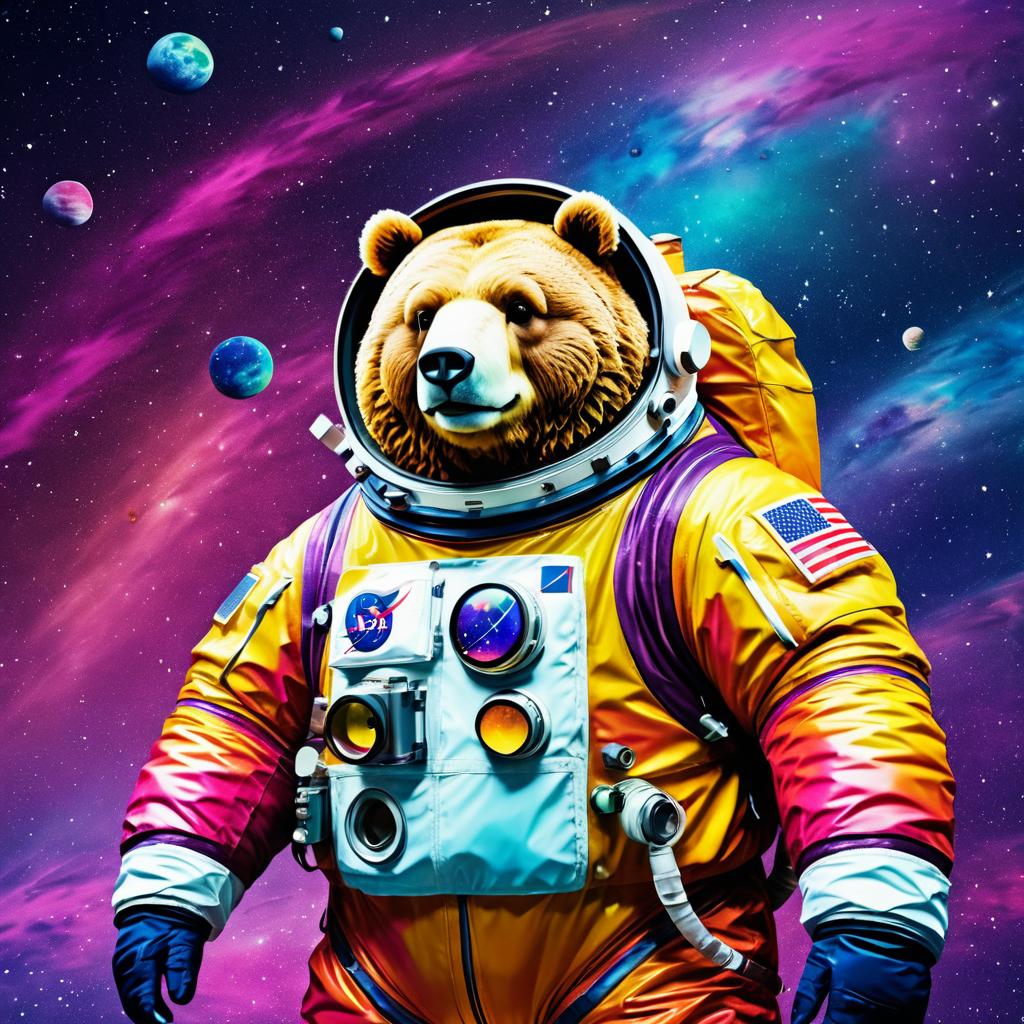 Vibrant Fat Bear Astronaut Painting