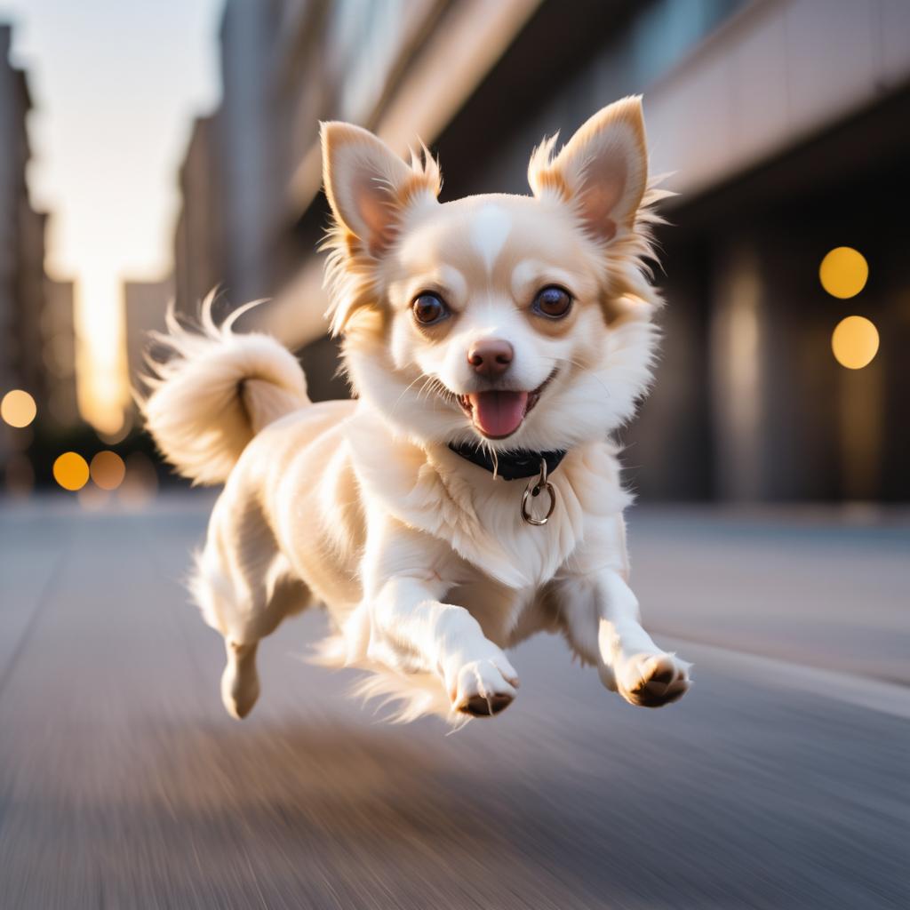 Twilight Chihuahua in Urban Landscape