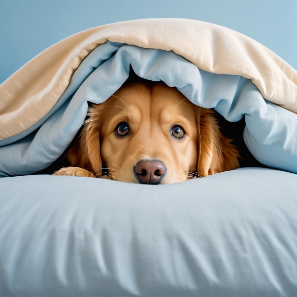 Curious Golden Retriever Under Covers