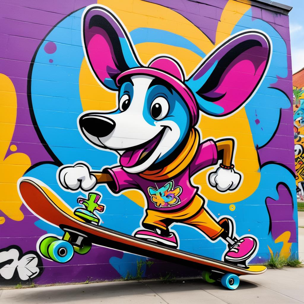 Skateboarding Dog in Colorful Graffiti Style