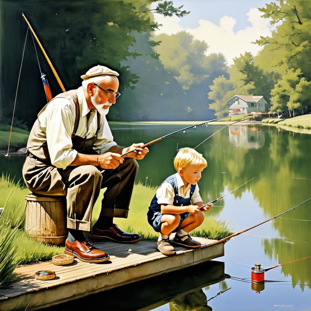 Humorous Fishing Lesson in Rockwell Style