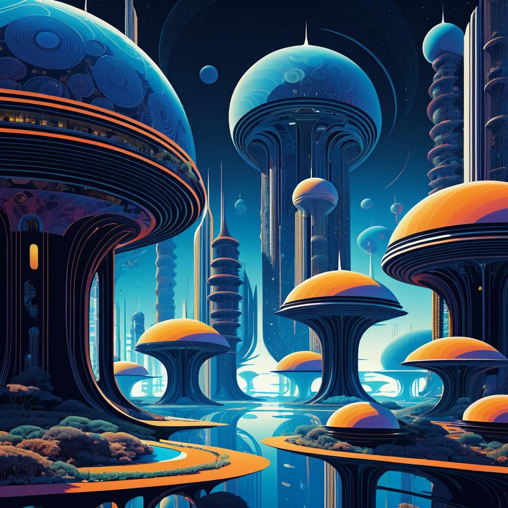 Cosmic Jellyfish City in 70s Afrofuturism