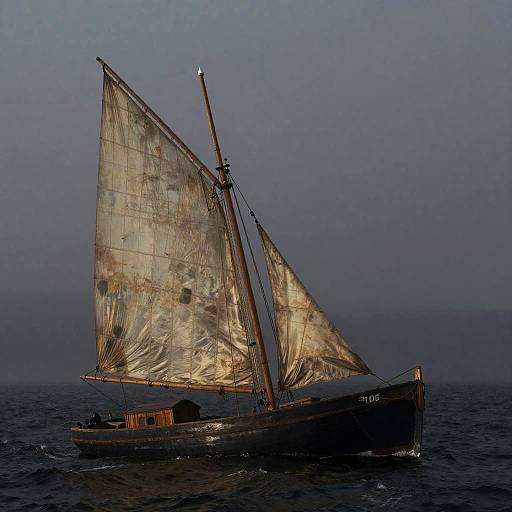 Lone Sailboat in Dramatic Fog