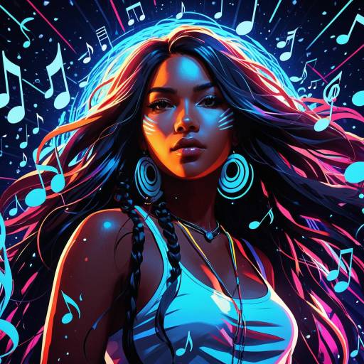 Confident Indigenous Woman with Music Notes