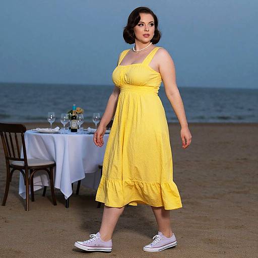 Curvy Woman Vintage Beach Walk