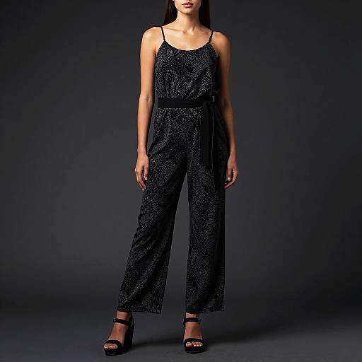 Confident Woman in Black Jumpsuit