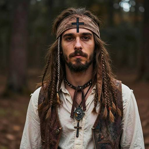 Hippie Man with Cross Headband and Braided Hair