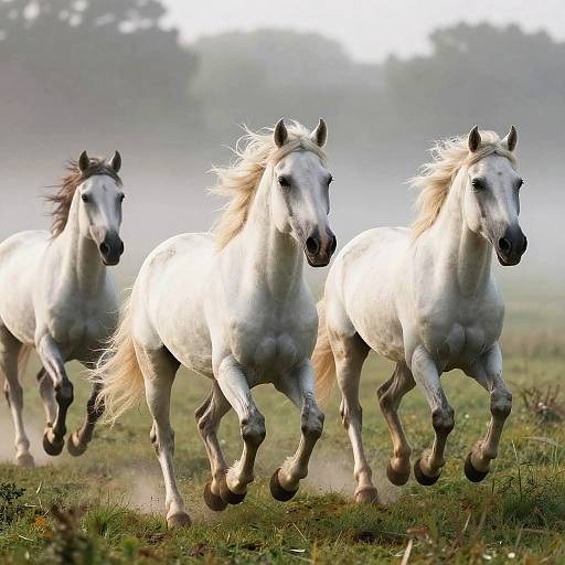 White Horses Running at Dawn