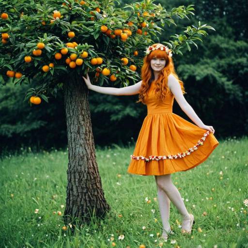 Whimsical Ginger in Orange Costume Outdoors