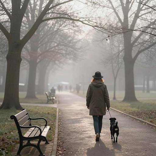 Foggy Park Stroll with Dog