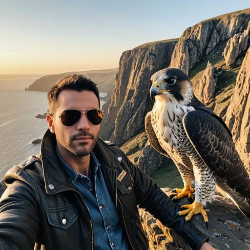 Dramatic Selfie with Falcon and Lion