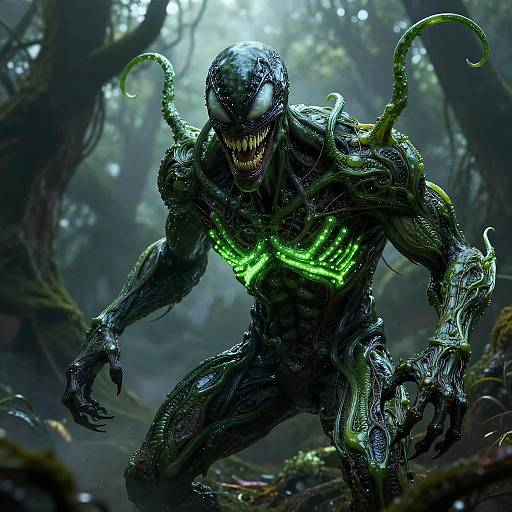 Emerald Symbiote in Cyberpunk Forest