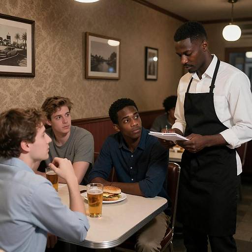 Vintage Diner Scene with Four Men