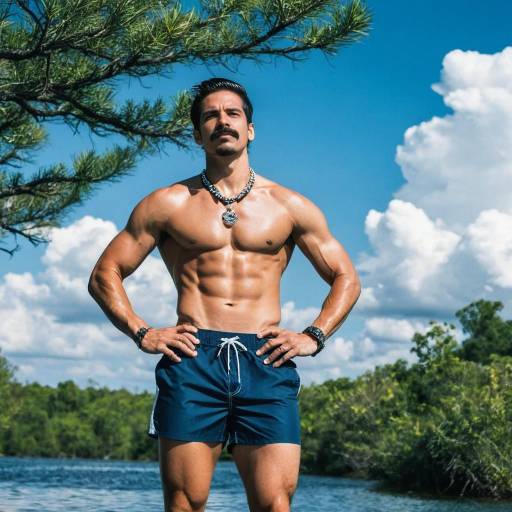 Muscular Male Outdoors in Swimwear