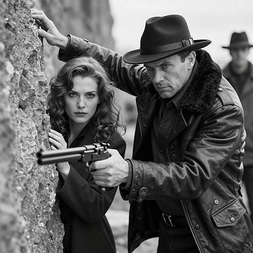 Intense Black-and-White Crouched Standoff