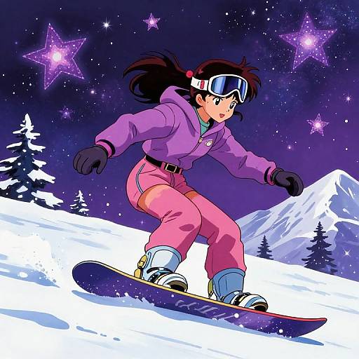 1990s Anime Girl Snowboarding Galaxy