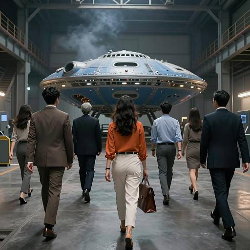 Journey to the Blue Spaceship in Hangar