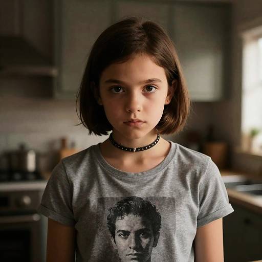 Intense Portrait in Dimly Lit Kitchen