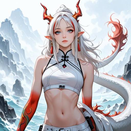 Vibrant Dragon Girl with Multicolored Hair