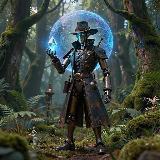 Steampunk Robot in Enchanted Forest
