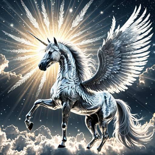 Silver Feathered Pegasus with Radiant Sunburst Silver Feathered Pegasus with Radiant Sunburst