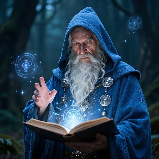 Elderly Wizard Casting Magical Spell