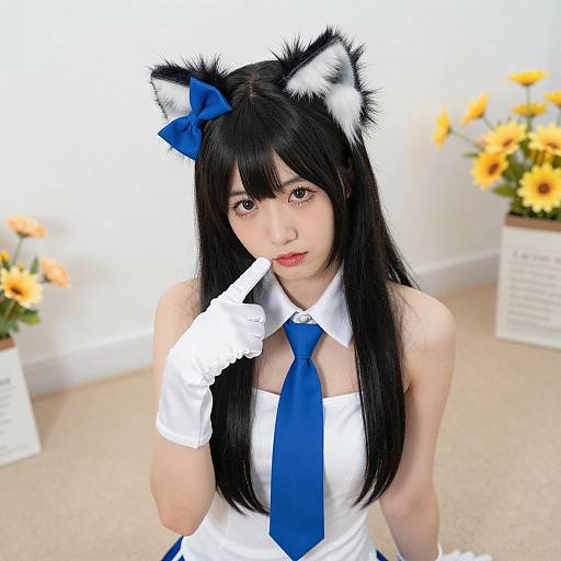 Playful Portrait of Asian Woman with Cat Ears