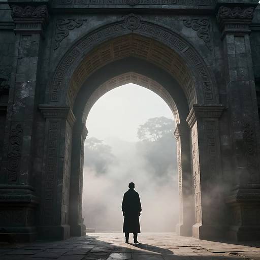 Figure by Mystical Arched Portal