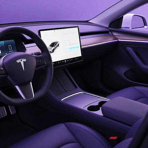 Futuristic Purple Tesla Interior Close-up