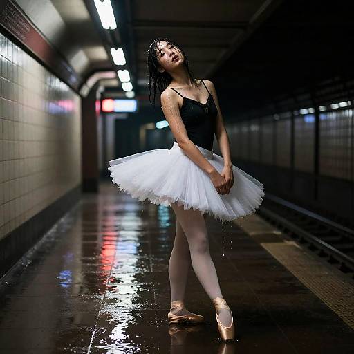 Soaked Ballerina in Neon Subway