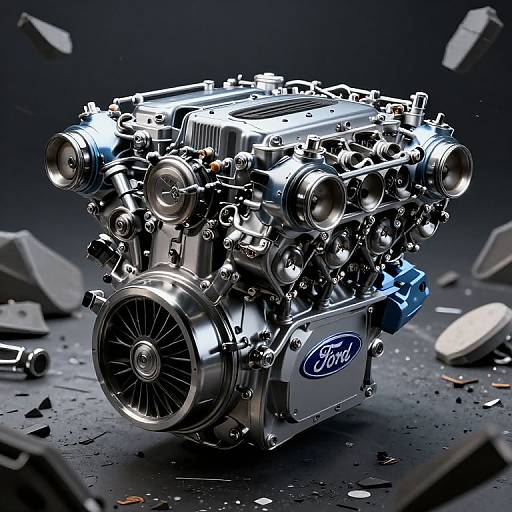Futuristic Ford Engine Amid Destruction
