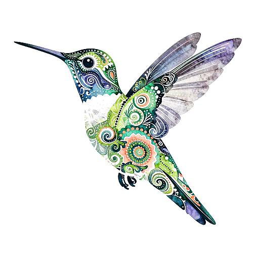 Intricate Hummingbird Silhouette Illustration