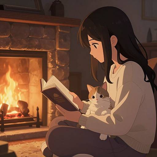 Cozy Anime Scene with Cat
