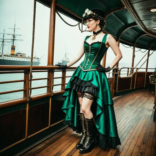 Steampunk Woman on Steamship Deck