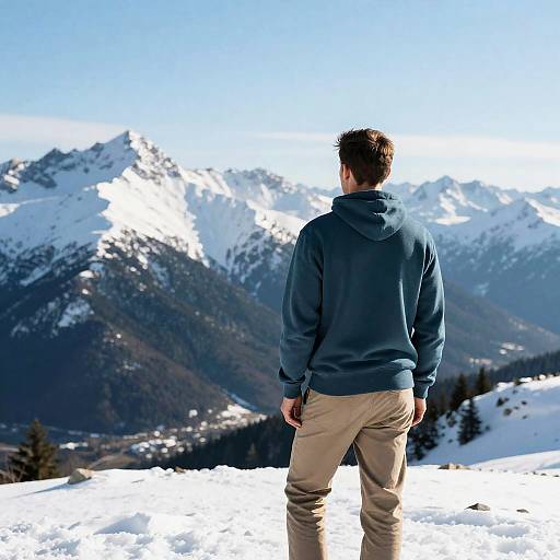 Solitary Man Gazing at Snow-Capped Mountains