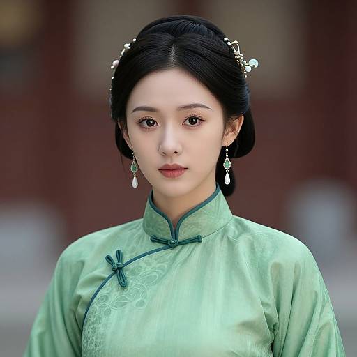 Realistic Portrait of Girl in Green Costume