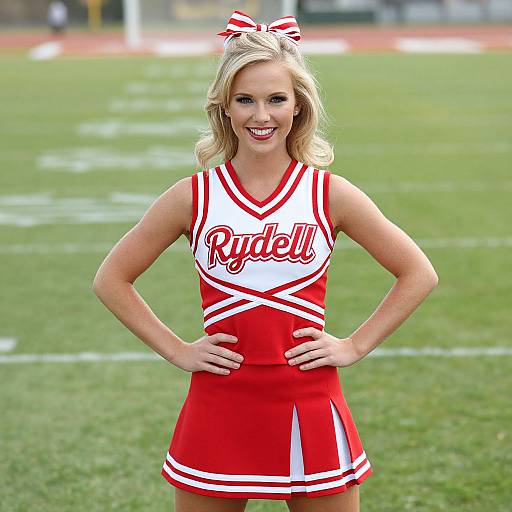 Blonde cheerleader with red and white uniform, 