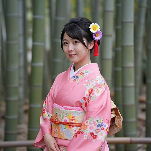Graceful Asian Woman in Bamboo Forest