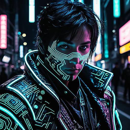 Cyberpunk Street Samurai in Neon Jacket