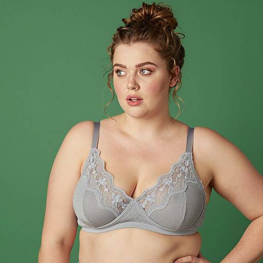 Plus-Size Woman Portrait in Gray Bra