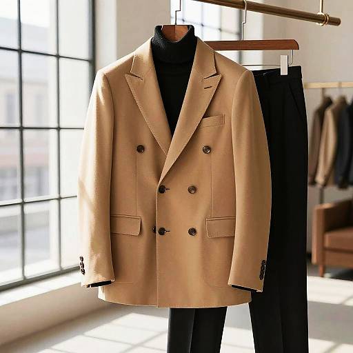 Camel Double-Breasted Blazer Style