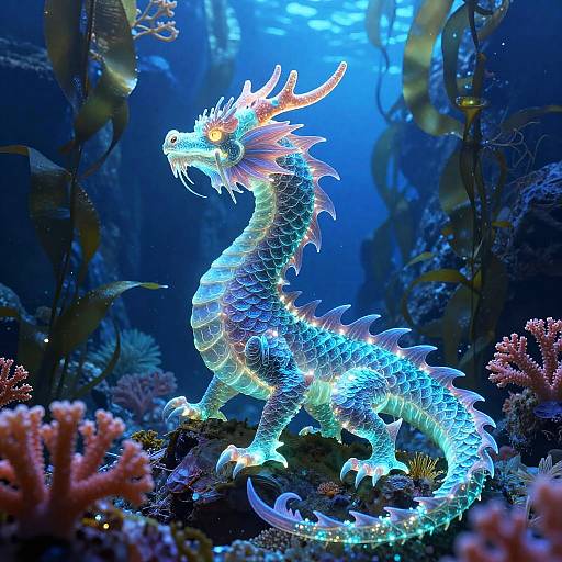 Luminescent Coral Dragon in Kelp Forest