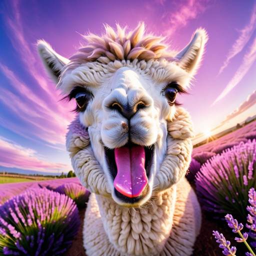 Playful Alpaca in a Lavender Field