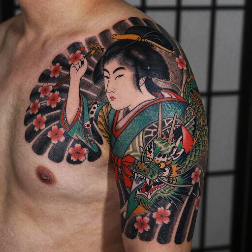 Bold Colorful Unohana Ukiyo-e Tattoo