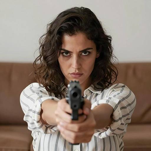 Intense Woman with Handgun Close-Up