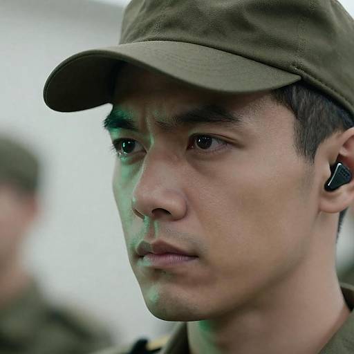 Intense Close-Up of a Military Man