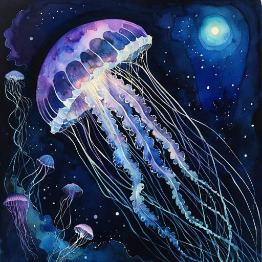 Ethereal Midnight Jellyfish Watercolor Artwork Ethereal Midnight Jellyfish Watercolor Artwork