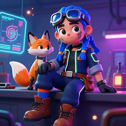 Neon Pop Mechanic with Mechanical Fox